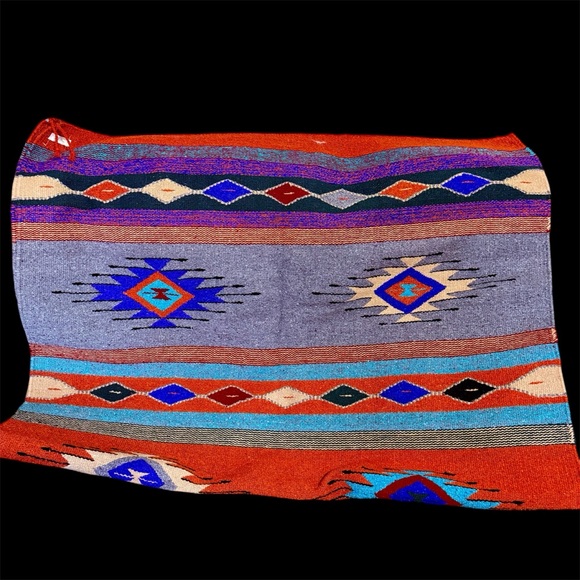 El Paso Saddleblanket Co. Southwestern Aztec Print Blanket Rug 4 x 6 Orange Grey - Picture 2 of 3